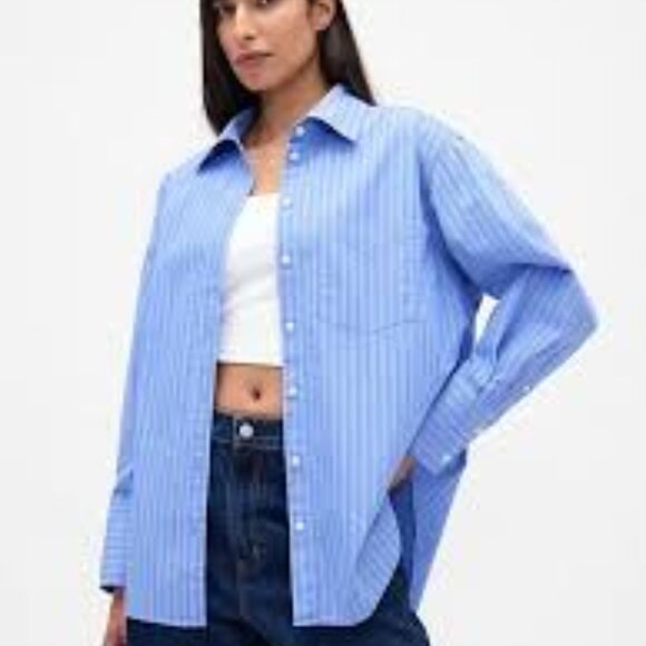 Gap Organic Cotton Big Shirt Blue & White Stripe - Picture 4 of 5